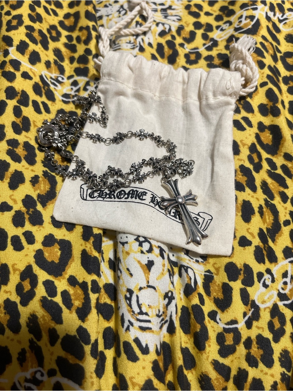 Chrome Hearts Silver Fleur Cross Pendant Necklace